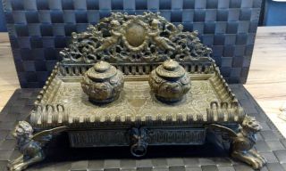 Antikes Alt Altes Tintenfass Fass Schreibtischgarnitur Bronze Messing Barock Bild
