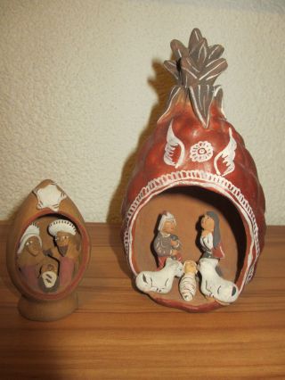 2x Ton Keramik Krippenei Ei Krippe Weihnachten Ostern Ananas Südamerika Bild