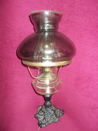 Schöne Große Alte Tischlampe Petroleumlampenstil Jugendstil Glasschirm Zylinder Bild