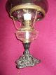 Schöne Große Alte Tischlampe Petroleumlampenstil Jugendstil Glasschirm Zylinder Gefertigt nach 1945 Bild 4