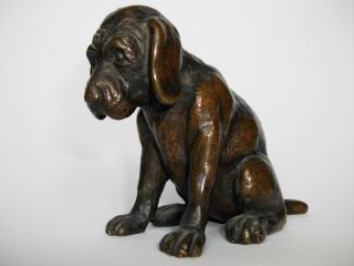 Bronze Hundefigur Sitzender Welpe Tierfigur Signiert Hund Bild