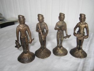 4 Bronze Figuren Mit Instrumenten - Handarbeit Ca.  9 Cm. Bild