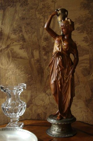 Prunk Figur Vestalin Historismus Skulptur Lampenfuß Petroleumlampe Halter Um1870 Bild