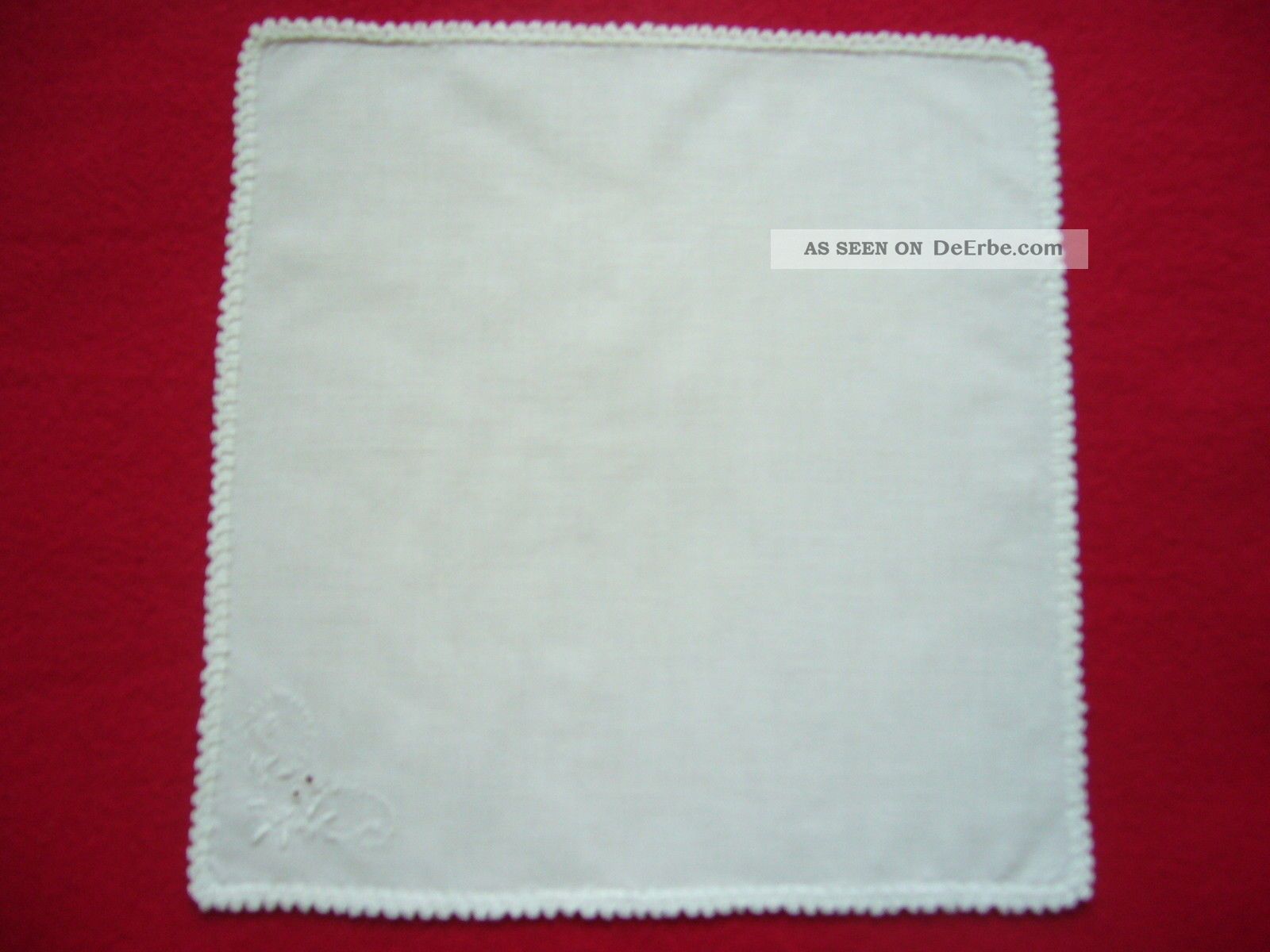 Sehr Altes Taschentuch Aus Leinen,  Weiß,  Mit Weißstickerei Und Häkelspitze Accessoires Bild