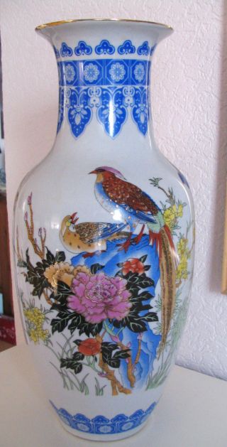 Asiatische Vase Blumen - Vogel Dekor Handgemalt 36cm Porzellan Bild