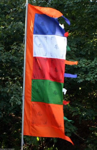 Gebetsfahne Für Mast Riesig Windpferd Orange Umrandung Rayon Tibet Indien Buddha Bild