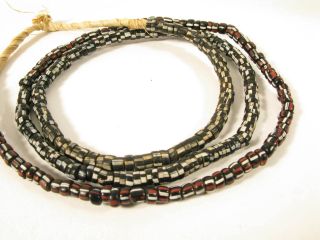 Antike Glasperlen Schwarz Black Old Venetian African Trade Striped Beads Afrozip Bild