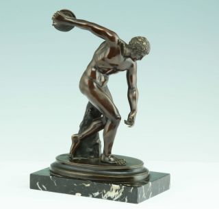 Bronze Diskobolus Von Myron 1880 Marmor Sockel Frankreich Skulptur Figur Statue Bild