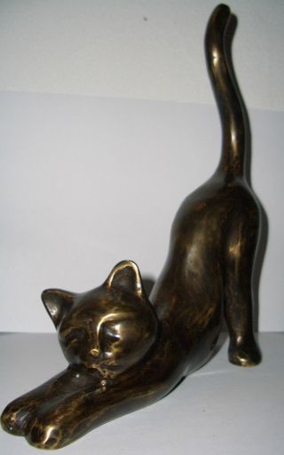 Bronze Figur Skulptur Katze Kätzchen Samtpfote Miau Kunst Art Bild