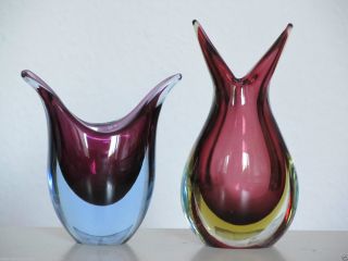 Paar Murano Glasvasen Zipfeln Vase Poli Seguso Toso Sommerso 50/60er 1a Bild