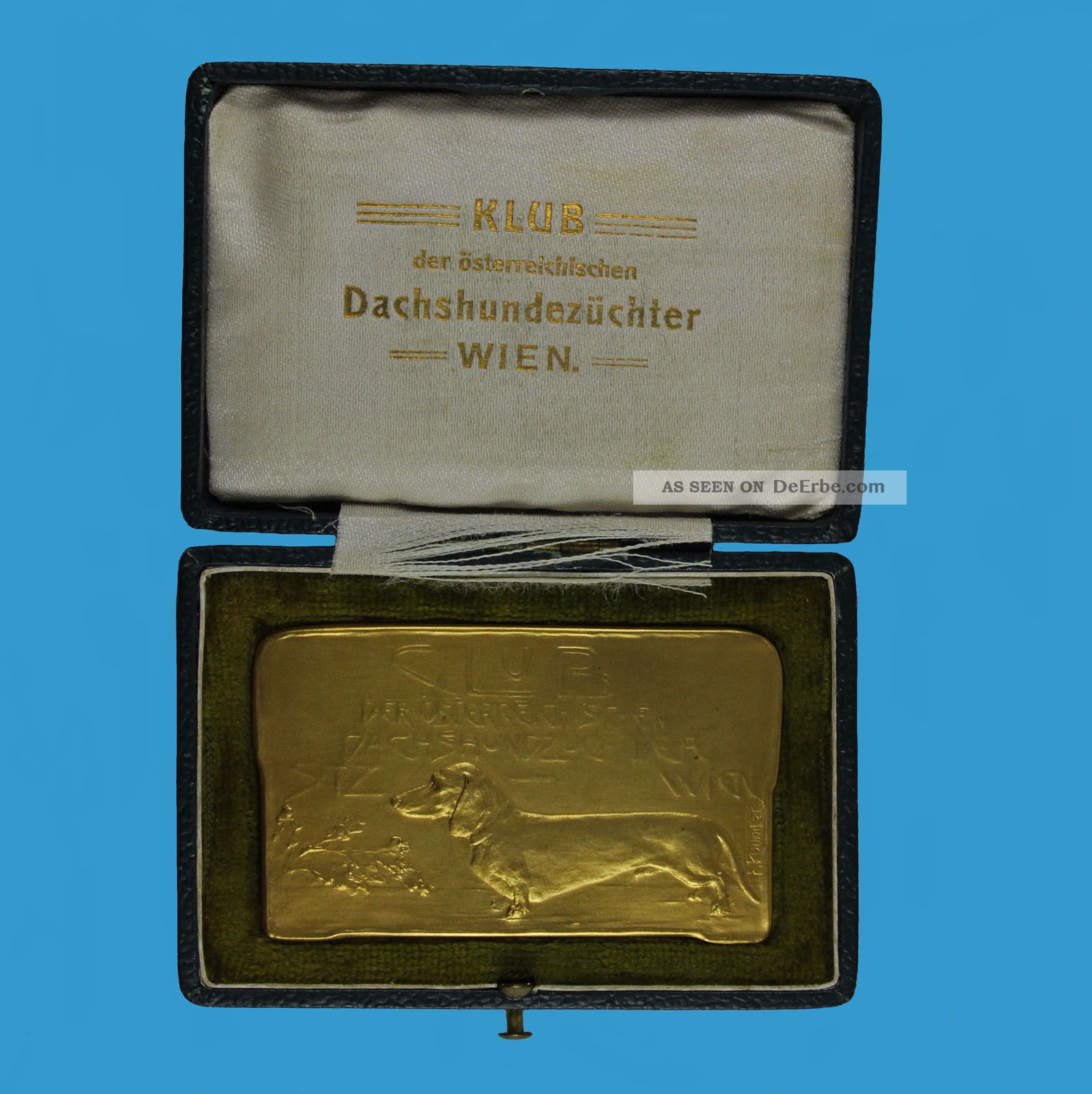 Dachshundezüchter Club Wien Bronzerelief Im Etui Sign.  Franz Kounitzky 1880 - 1928 Bronze Bild