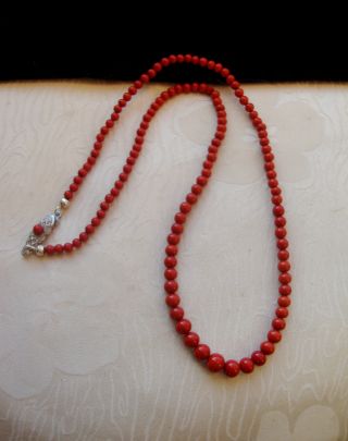 Vintage Kette Collier,  Korallen - Rote Murano Perlen,  835 Silber Schließe,  42 Cm Bild