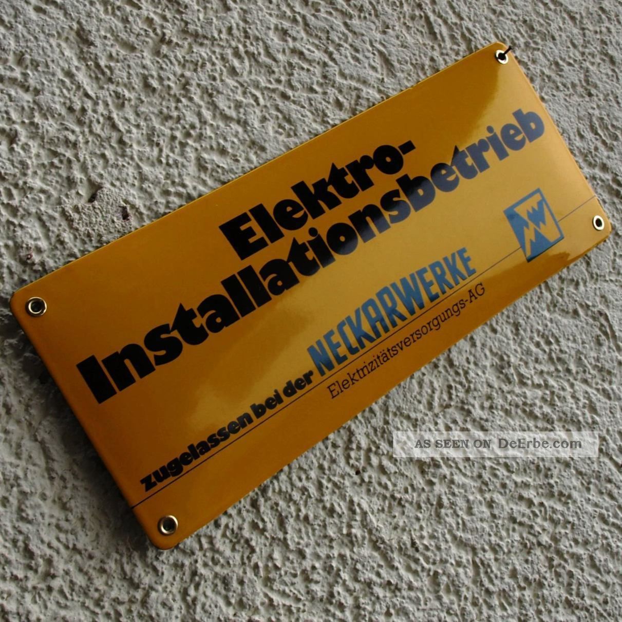 Neckarwerke = Altes Emailschild 70er Traumzustand Strom Ac/dc Elektriker Elektro Original, vor 1960 gefertigt Bild