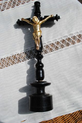 Schwarz Holzkreuz Kruzifix 19.  Jahrhundert Gedrechselt 42 Cm Hoch Kreuz Christus Bild