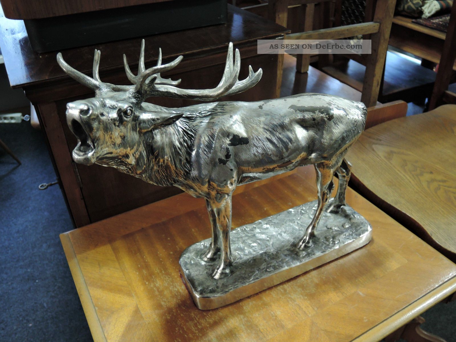 Röhrender Hirsch Wmf Von Joseph Franz Pallenberg (1882 – 1946) Höhe Ca 34 Cm Zinn Bild