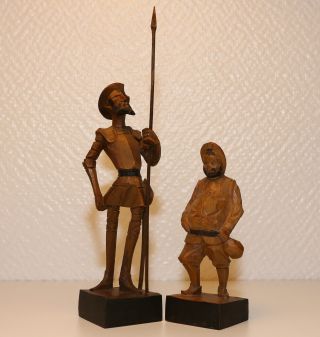 Schöne Alte Holzfiguren Von Ouro Don Quijote Und Sanjo Panza 19 Und 15 Cm Bild