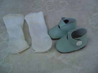 Alte Puppenkleidung Schuhe Vintage Blue Lashed Shoes Socks 40 Cm Doll 5 1/2 Cm Bild