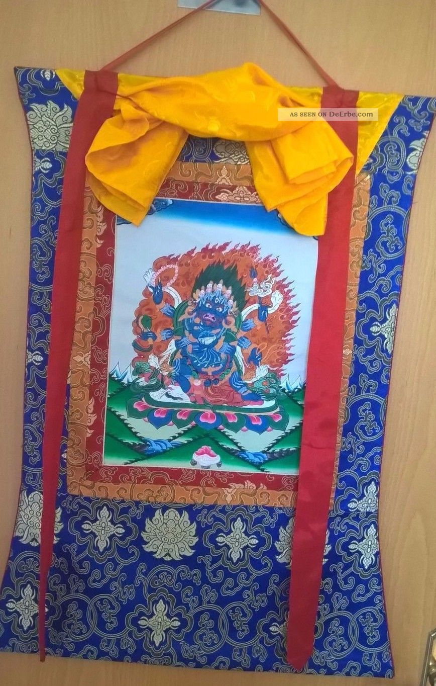 Tibetischer Mahakala Thangka Handg.  Dharma Schützer Thanka Tantra Vajra Entstehungszeit nach 1945 Bild