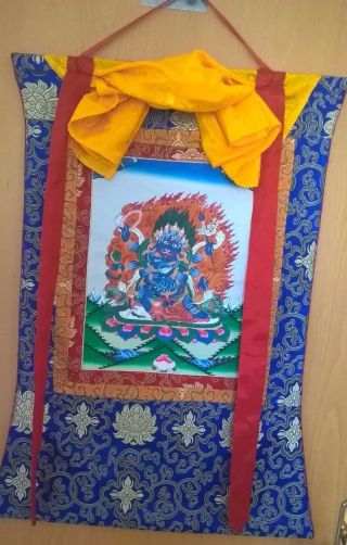 Tibetischer Mahakala Thangka Handg.  Dharma Schützer Thanka Tantra Vajra Bild