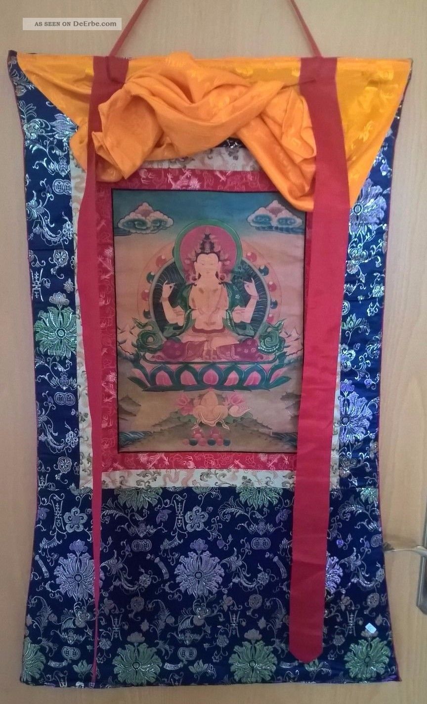 Tibetischer Chenresig Thangka Avaloikteshvara Handg.  Thanka Bodhisattva Dorje Entstehungszeit nach 1945 Bild