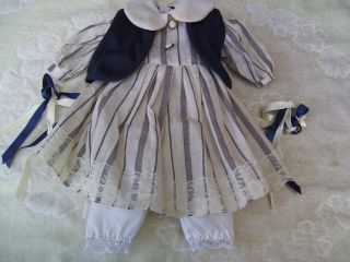 Alte Puppenkleidung Greycreme Dress Vest Outfit Vintage Doll Clothes 40 Cm Girl Bild
