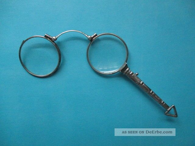 Antik Art Deco Longion Um 1920 Lorgnon Stielbrille Longuette Klappbrille Silber Optiker Bild
