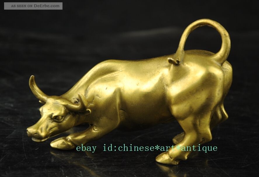 Chinese Pure Bronze Copper Feng Shui Wealth Money Ox Bull Art Statue Ld04 Volkskunst Bild