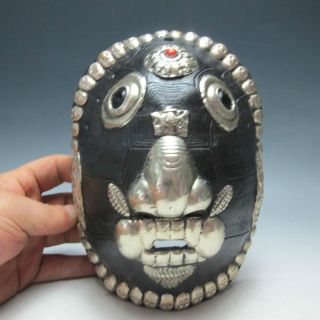 Chinese Old Hand - Carved Inlaid Shell Masks Miao Silver & Gemstone Bild