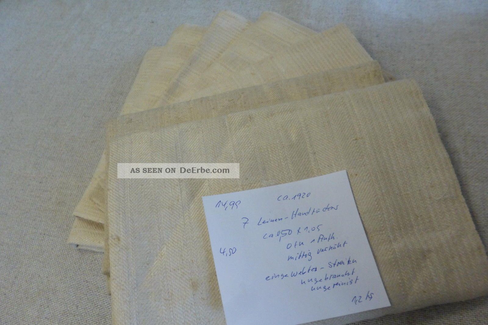 7x Alte Leinen Handtücher 0,  50m X 1,  05m - Durchgewebtes Leinen - Struktur Weißwäsche Bild