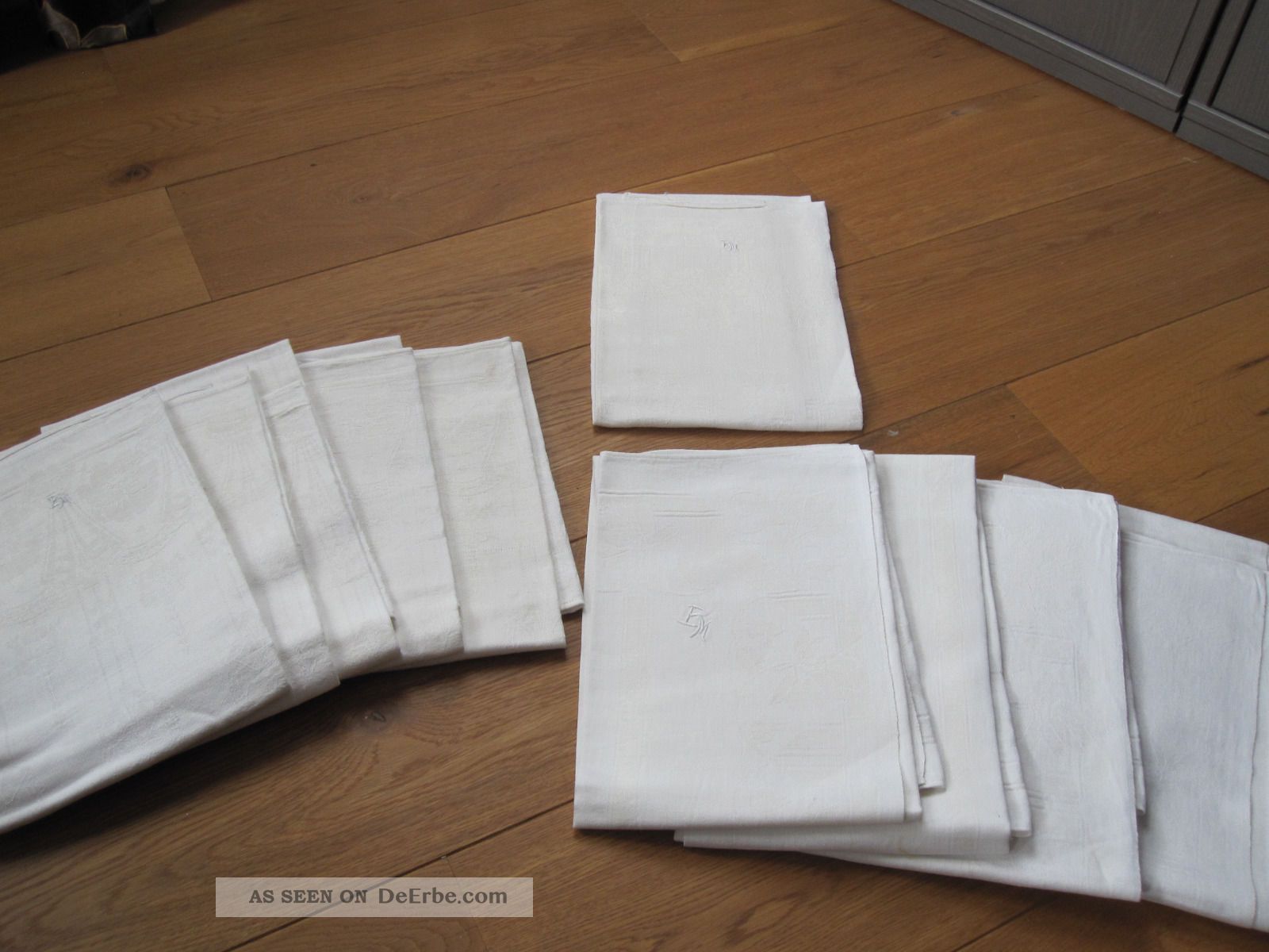 10x Uralt Leinen Handtuch Jugendstil 1920 Monogramm Em Vintage Aussteuerwäsche Weißwäsche Bild