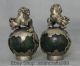 Chinesische Jade Miao Silber Foo Fu Hunde Wächter - Löwe - Runde Kugel Kugel Pair Antike Bild 3