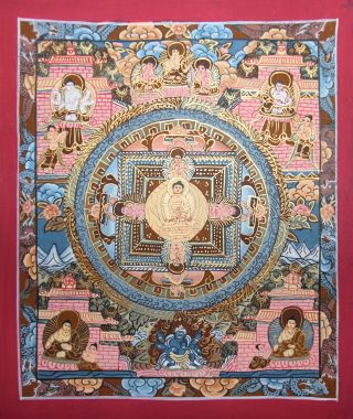 Signiert Handgemalte - Tibetisch - Buddhistischen Mandala Thangka Malerei E Bild