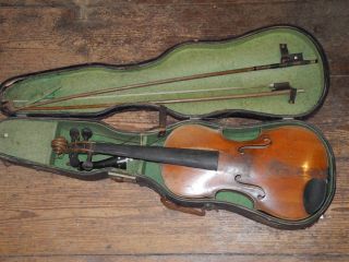 Alte Kaputte Geige,  Franz Hell Elmshorn Violine Ca.  60cm Mit Bögen Im Koffer Bild