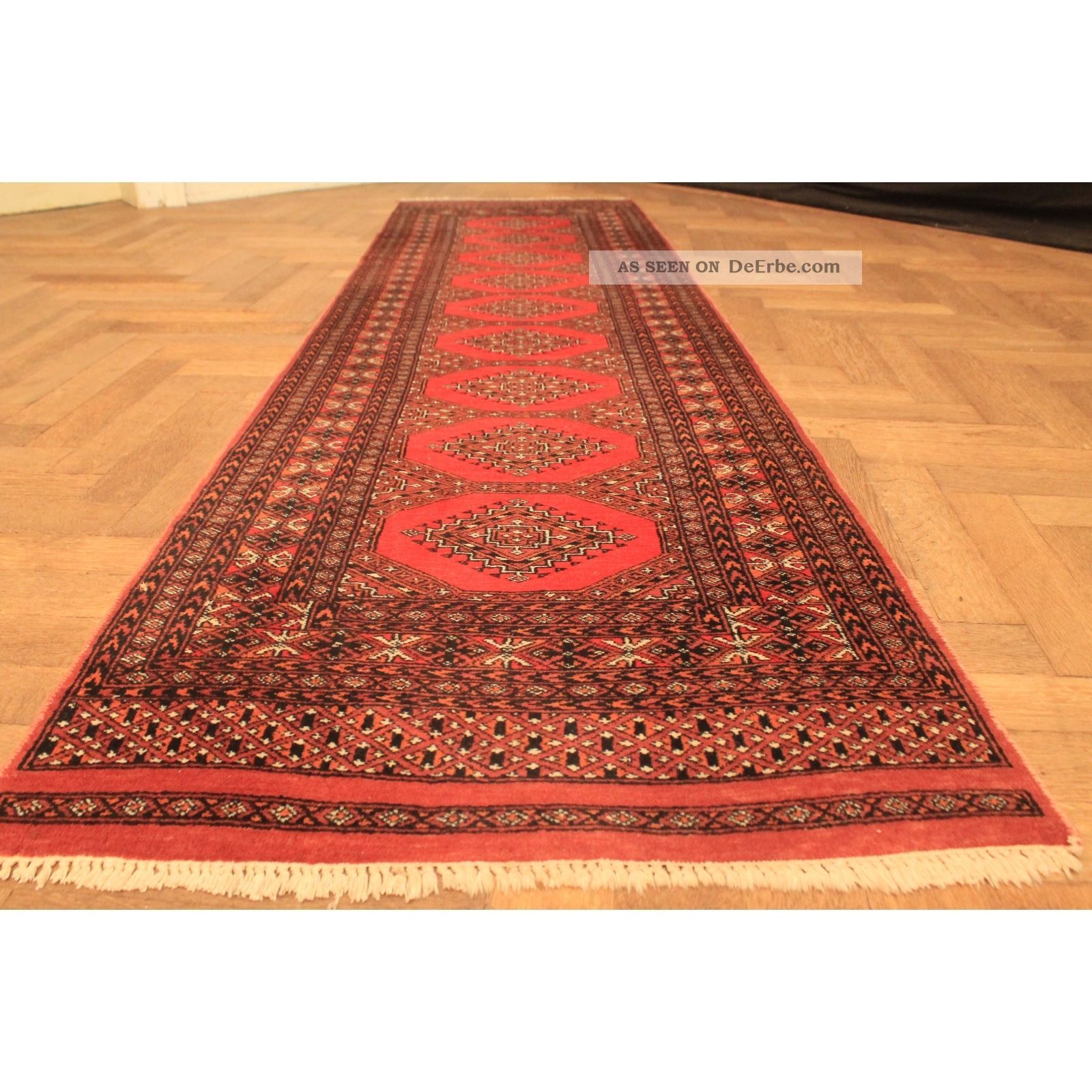 Fein Handgeknüpfter Orient Buchara Jomut Teppich Carpet Tappeto Tapis 300x80cm Teppiche & Flachgewebe Bild