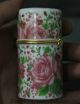 8cm Chinese Colour Porcelain Cylindrical Pink Flower Coccoloba Toothpick Box Antike Bild 1