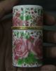 8cm Chinese Colour Porcelain Cylindrical Pink Flower Coccoloba Toothpick Box Antike Bild 2