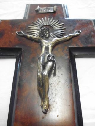 Schönes Altes Kruzifix - Kreuz - Holz Mit Silber/nice Old Wooden And Silver Crucifix Bild