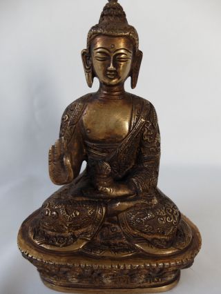 Buddha Statue Shakyamuni Messing/ Bronze Antik Stil Tibet Meditation Yoga Kunst Bild