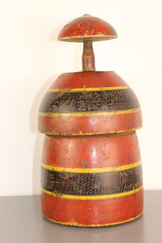 Antike Gewürzdose,  Teedose,  Orientalisch,  Rot - Schwar - Gelb,  Holz Mit Lack Bild