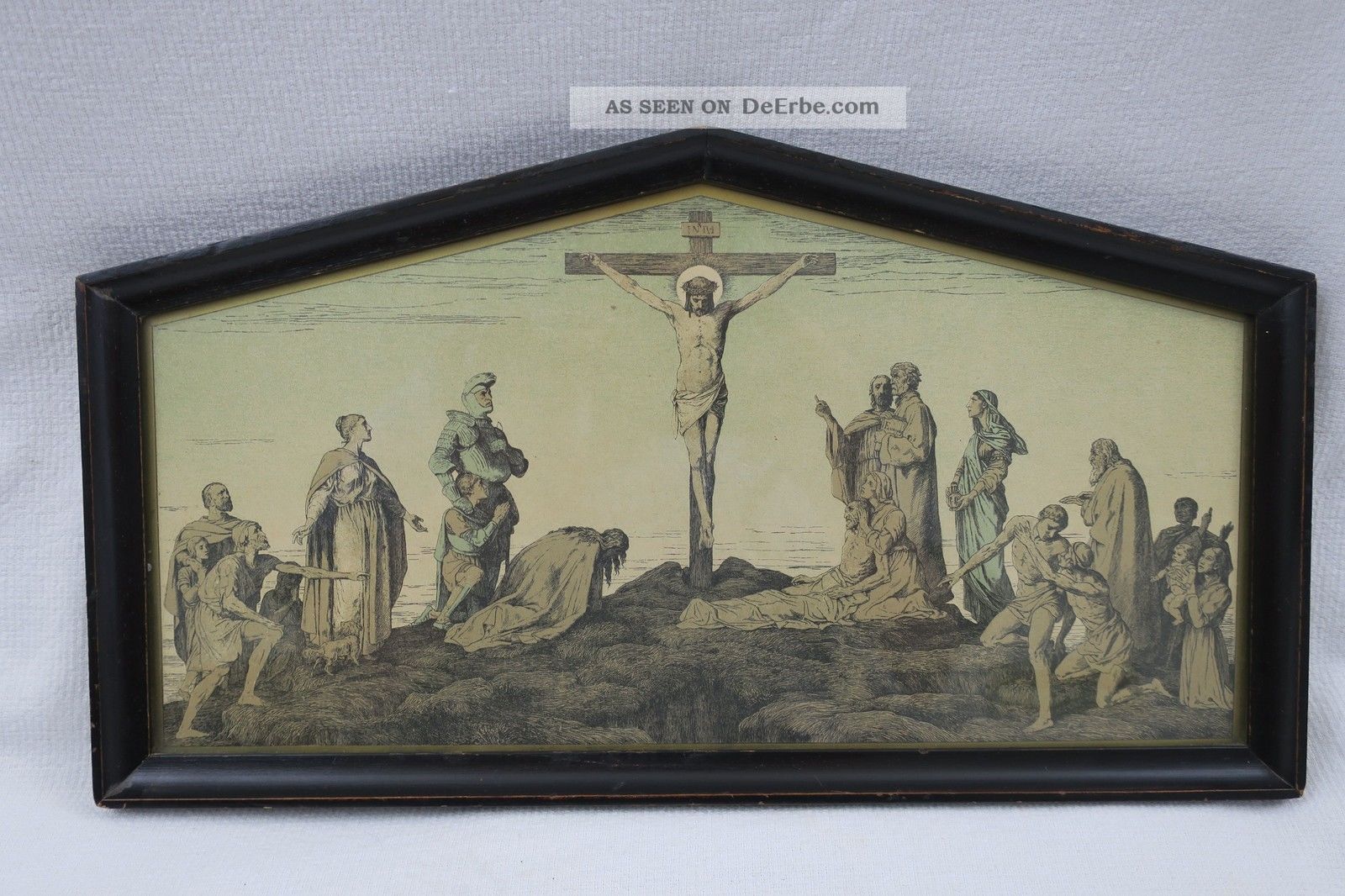 Wunderschöner Alter Druck Christliches Motiv Im Holzrahmen Hinter Glas 33x18,  3cm Originaldrucke 1900-1949 Bild
