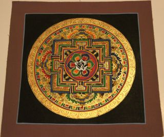 Handgemalt Signier Meisterwerk Tibetanische Nepal Mandala Thangka Ölgemälde A20 Bild