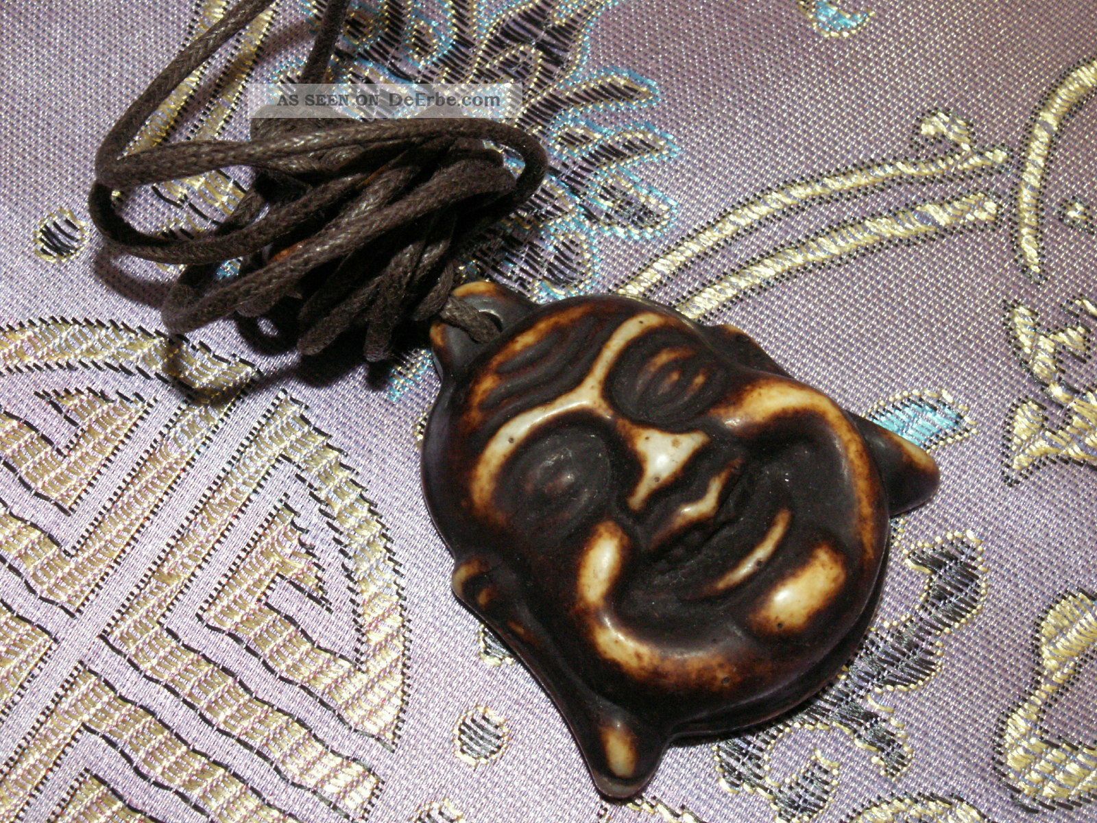 Retro Leder Kette Halskette Happy Buddha Glücksbuddha Amulett Anhänger Buddha Entstehungszeit nach 1945 Bild