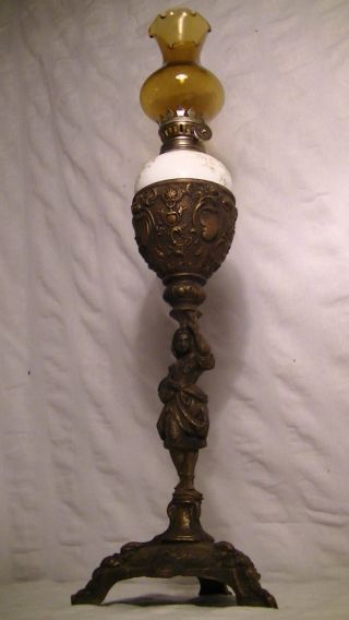 Schöne,  Alte Petroleum Lampe Öl Leuchte 42 Cm,  Figur,  Figürlich,  Frau,  Antik Bild