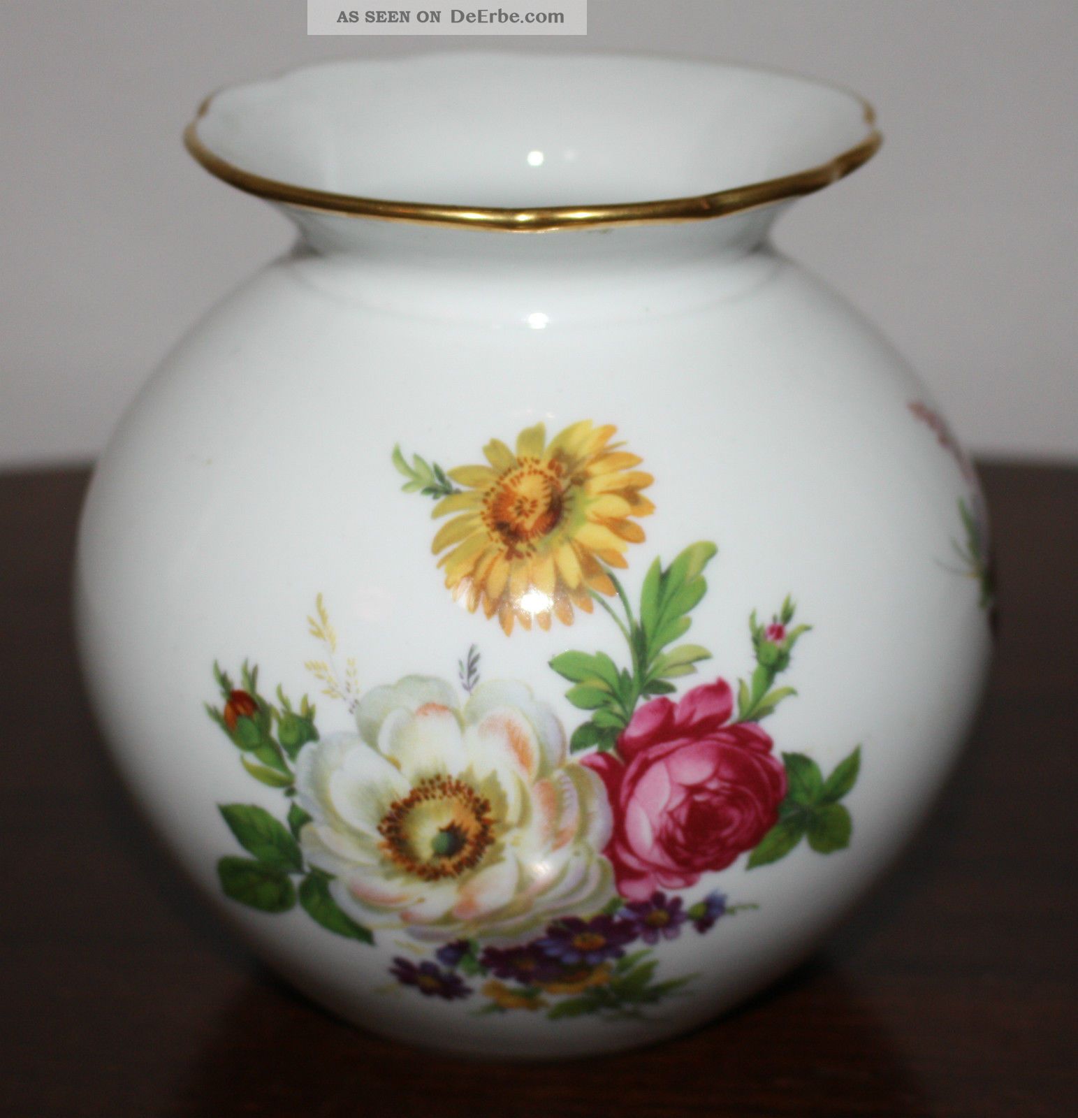 Schöne Kugelvase Royal Porzellan Bavaria Kpm Germany Handarbeit Blumen Gold