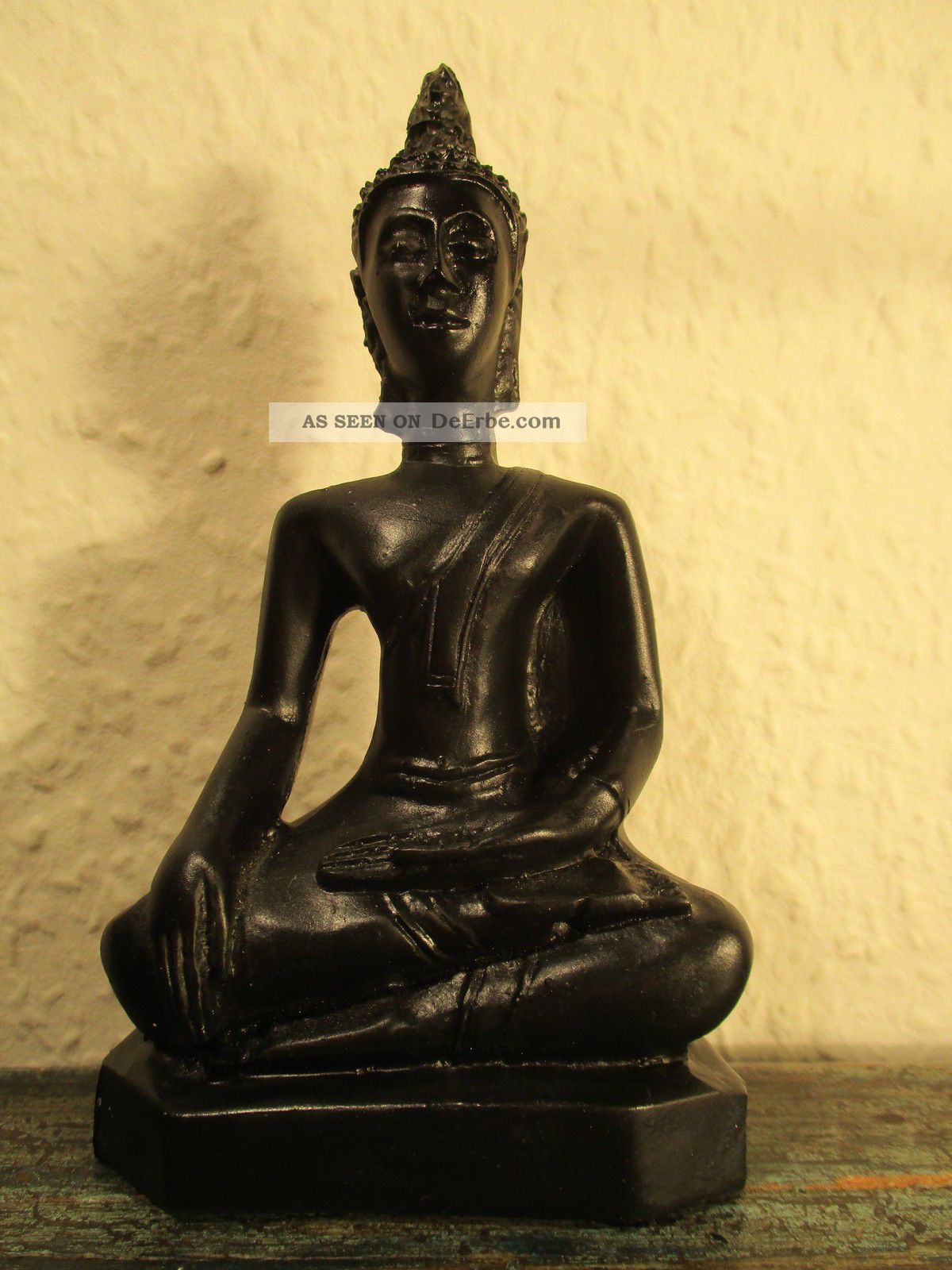 Sitzender Buddha Figur 13cm Schwarz Gießmasse Skulptur Meditation Feng Shui Entstehungszeit nach 1945 Bild