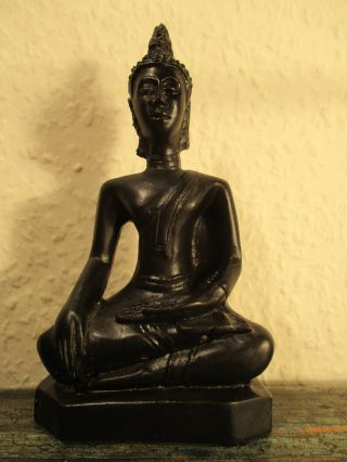 Sitzender Buddha Figur 13cm Schwarz Gießmasse Skulptur Meditation Feng Shui Bild