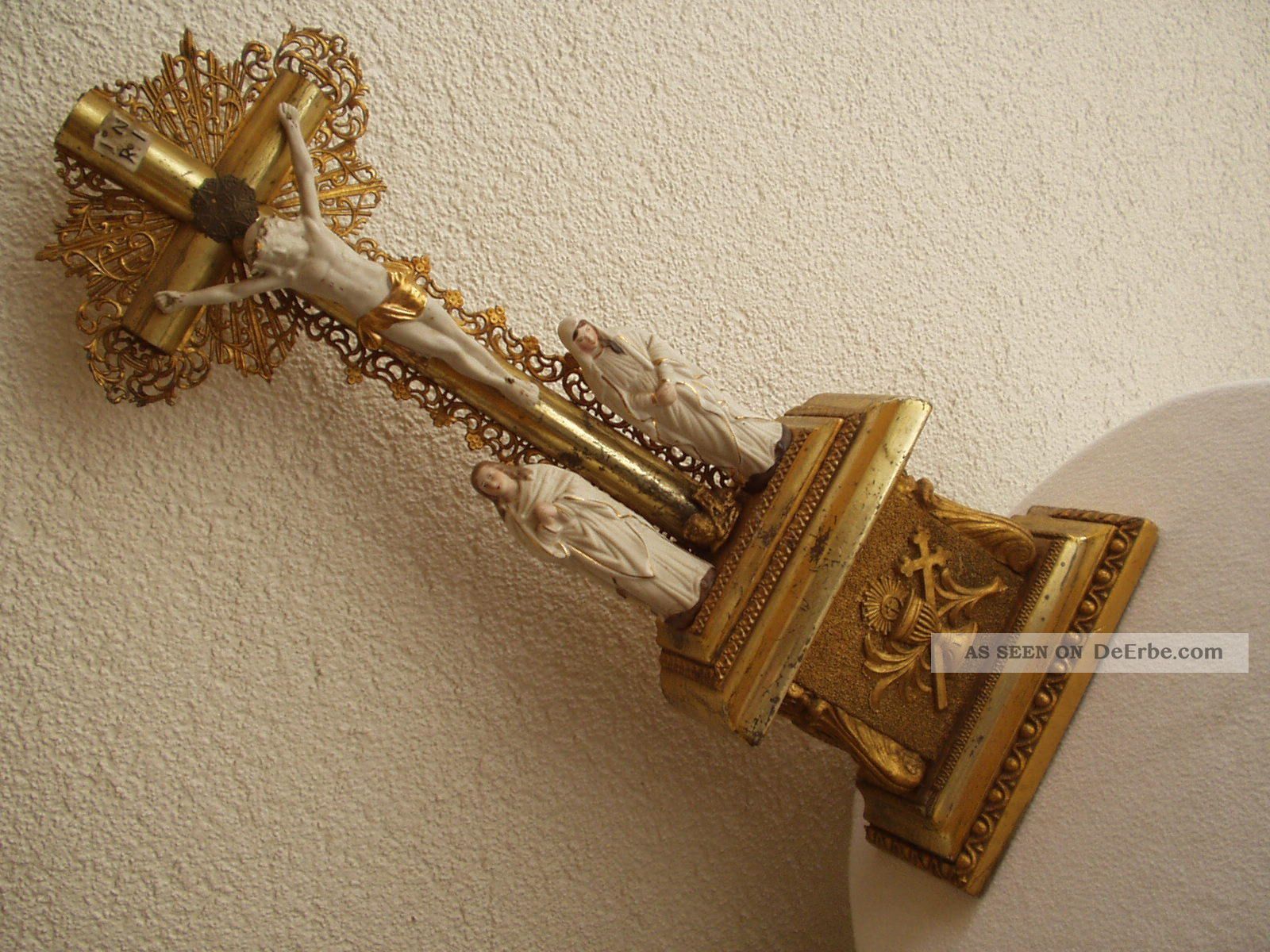 Antikes Originales Vergoldetes Biedermeier - Kreuz Mit Zinn - Verzierungen - 19.  Jhd Skulpturen & Kruzifixe Bild