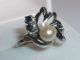 1 Tag Toller 835er - Silber Ring Mit Echter Akoya - Perle Und Zwei Saphiren,  Nachlass Ringe Bild 1