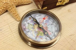 Kompass Aus Messing In Holzbox Antikoptik Box Nautik Instrument Maritim 1258 Bild