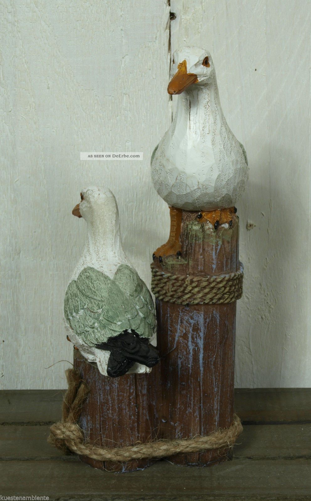 Maritime Deko Figur " Möwenpaar Auf Poller " Holzoptik Ca. 16, 5 X 13 X